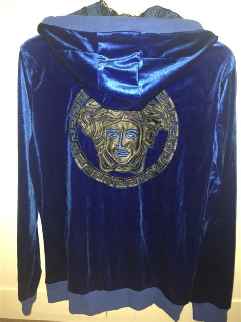 versace blue velvet tracksuit|Versace 2 piece set.